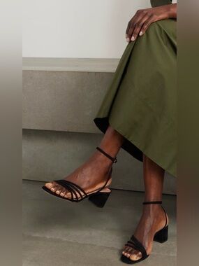 Aquazzura Women Black 50Mm Latour Ankle-Strap Block-Heel Sandals Suede NWT $835